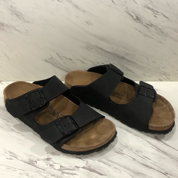 Birkenstock Birki's Sandals Black Leather 2 Strap - Picture 2 of 7